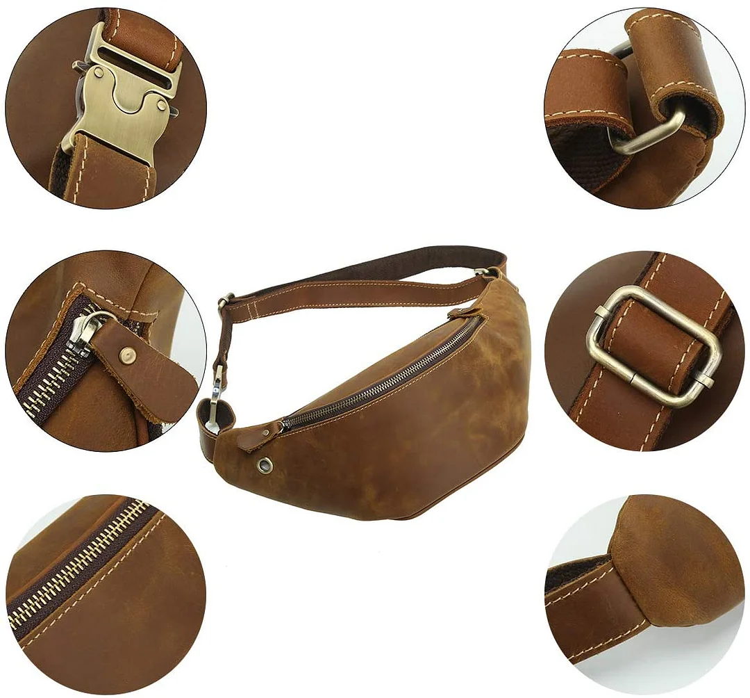 Genuine Leather Waist Bag For Men Fanny Pack Bum Bag Fashion Leather Strap Shoulder Bag Satchel Crossbody Bag Sling Bag For Men
