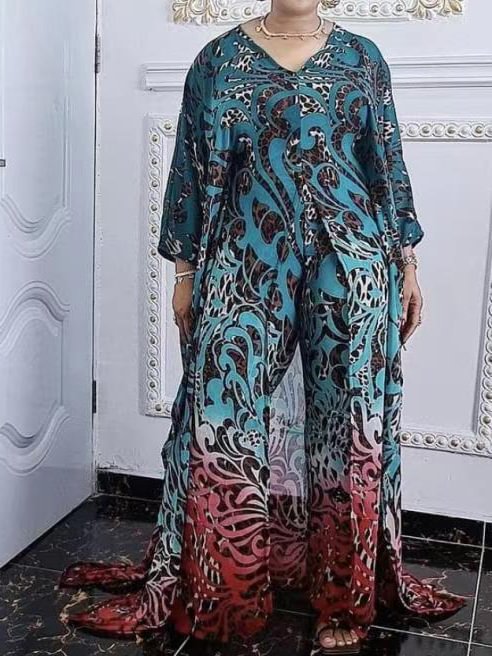 Ethnic style blue printed leisure dress