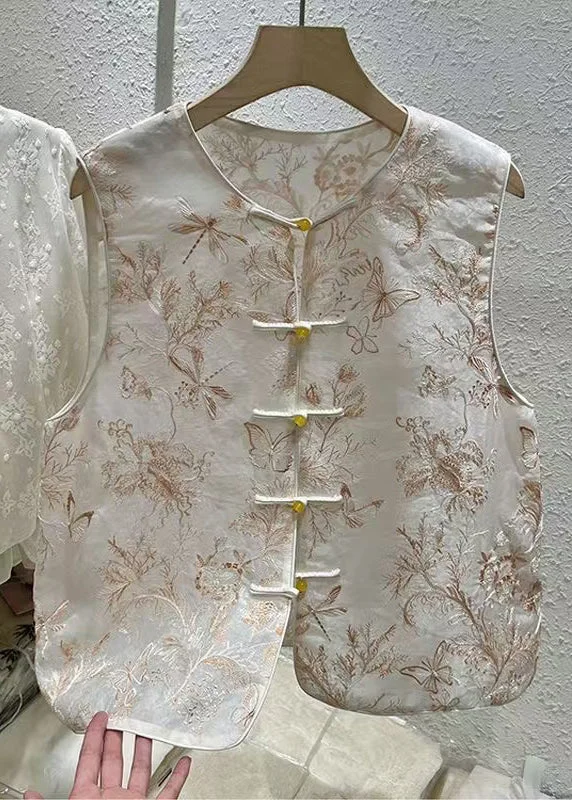 New O Neck Embroidered Button Tulle Waistcoat Sleeveless