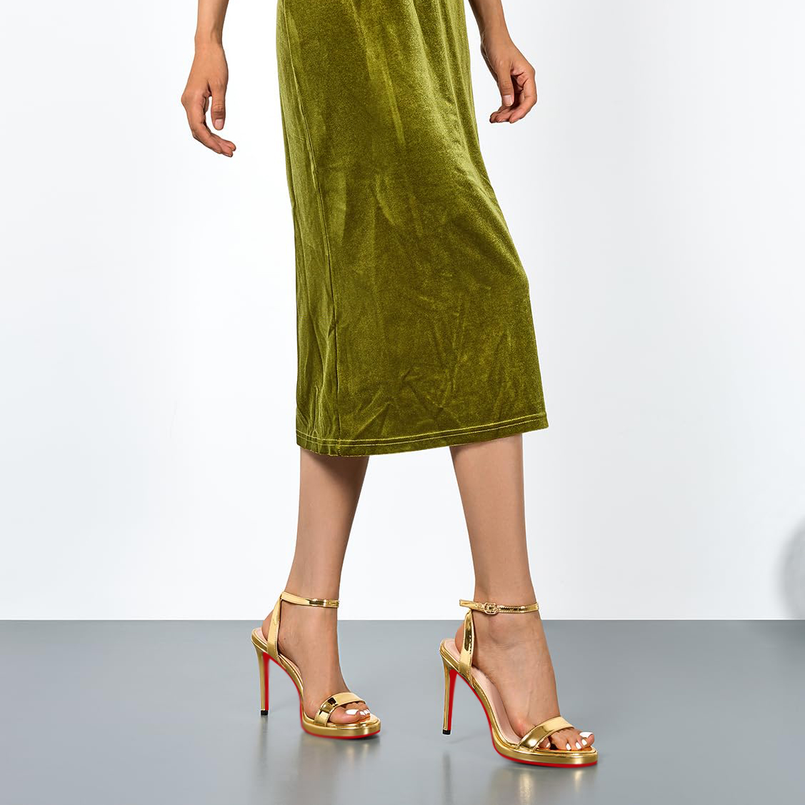 120mm Women's Low Platform Sandals Round Open Toe Red Bottom Ankle Straps Pumps-MERUMOTE