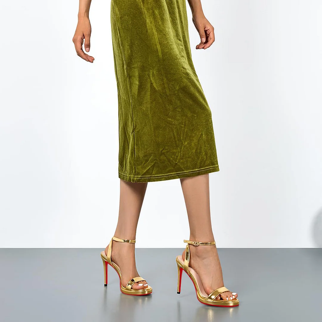 120mm Women's Low Platform Sandals Round Open Toe Red Bottom Ankle Straps Pumps-MERUMOTE