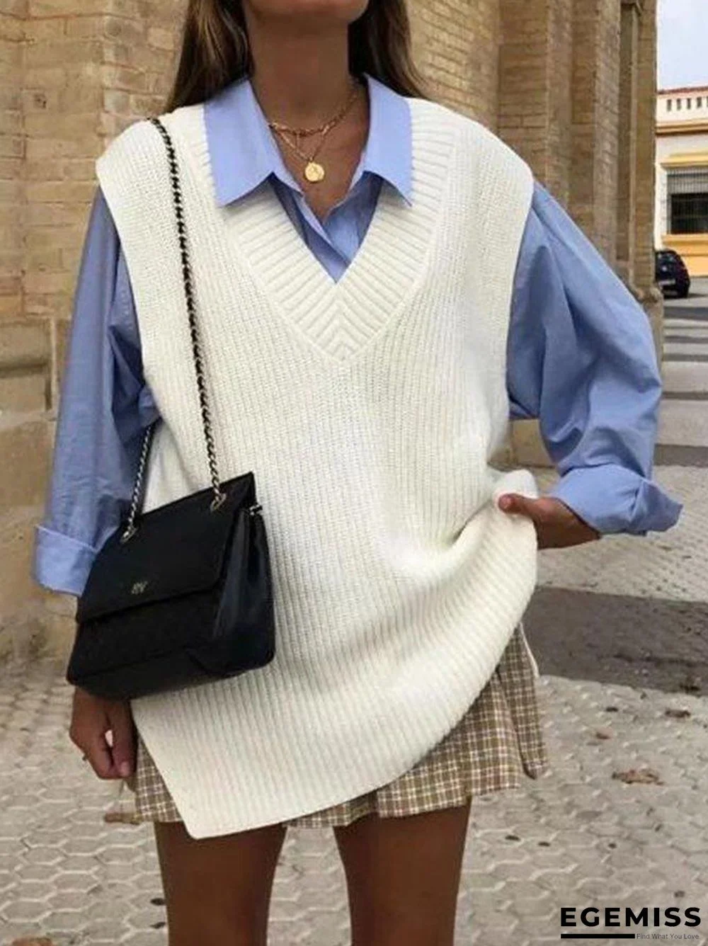 Casual Knitted Floral-Print Solid Sweater | EGEMISS