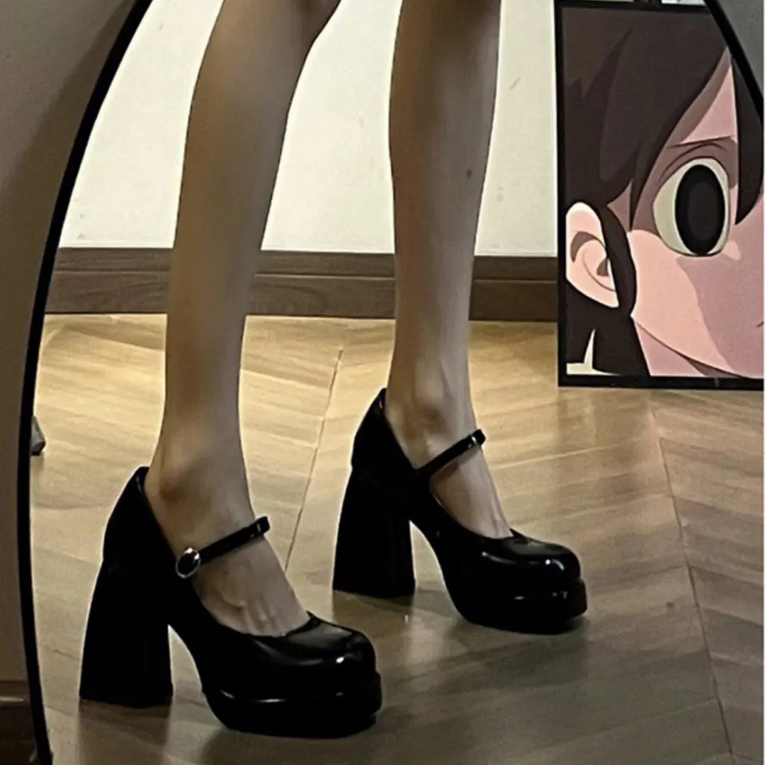 Breakj Breakj Head Mary Treasure Shoes Children Small High Heels Waterproof Wedding Shoes Bridesmaid Shoes Buckle With Thick Heel Single Shoes