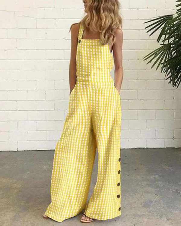 Sleeveless Casual Plaid One-Pieces Jumpsuit