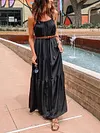 Loose Solid Color Condole Belt Maxi Dress