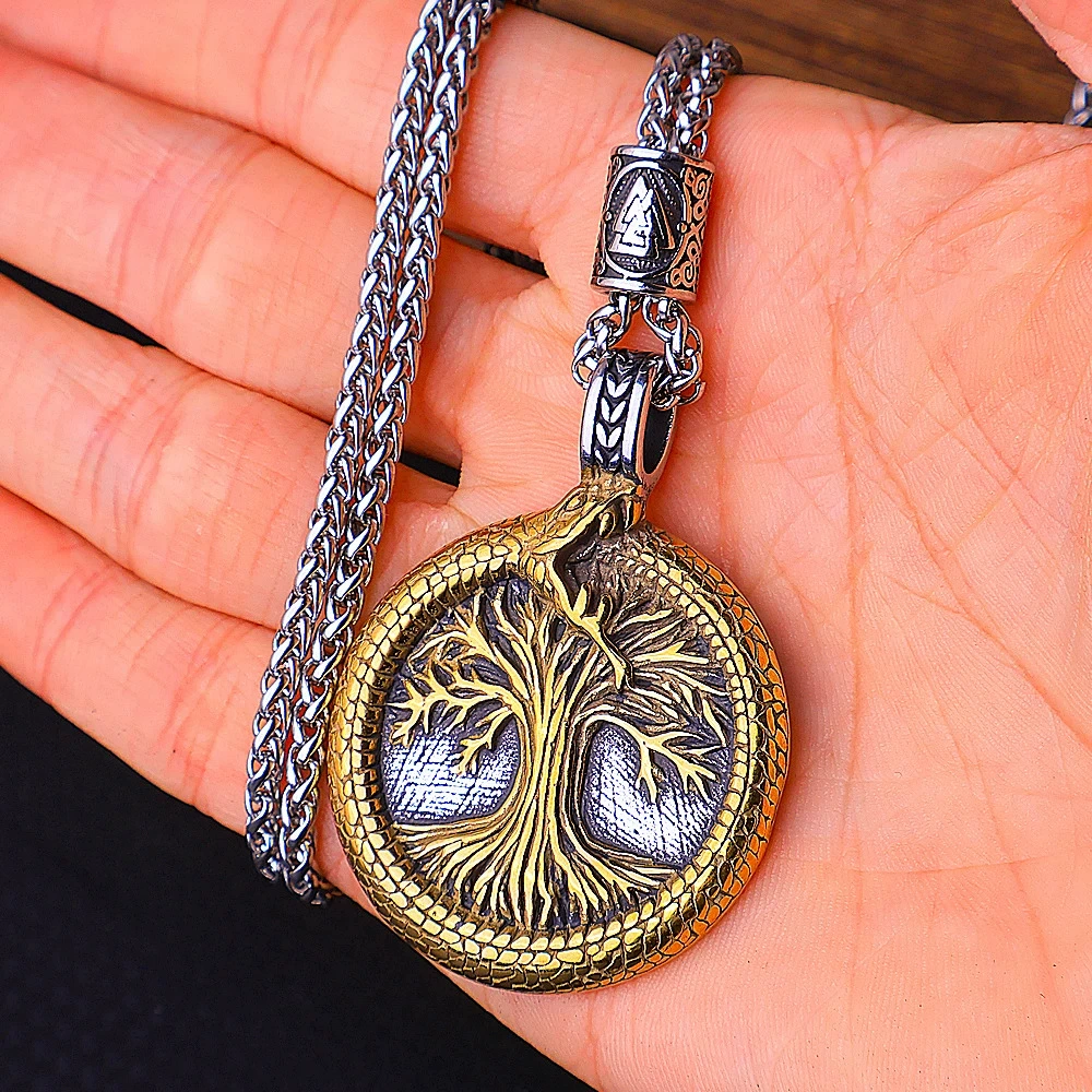 Tree of Life Giant Snake Around Stainless Steel Necklace