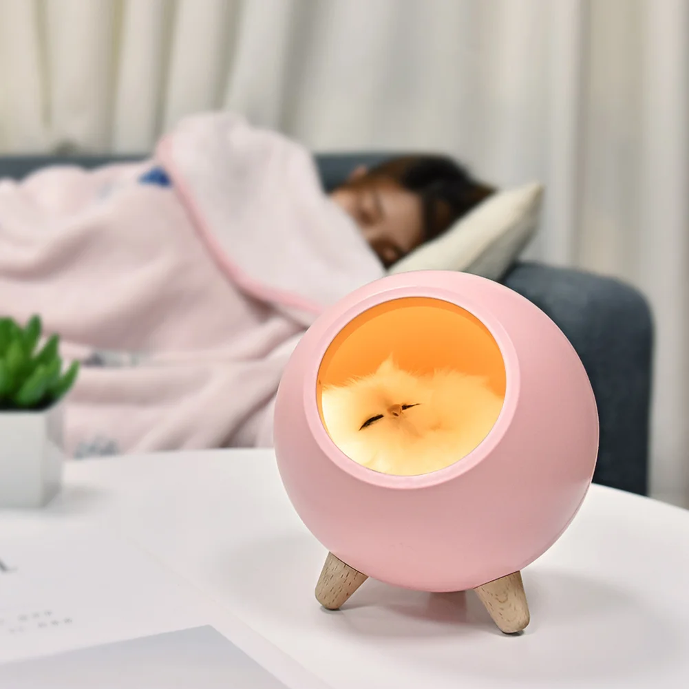 Cute Touch Dimming Kitten Night Light Bedside Charging Lamp Decor (Pink)