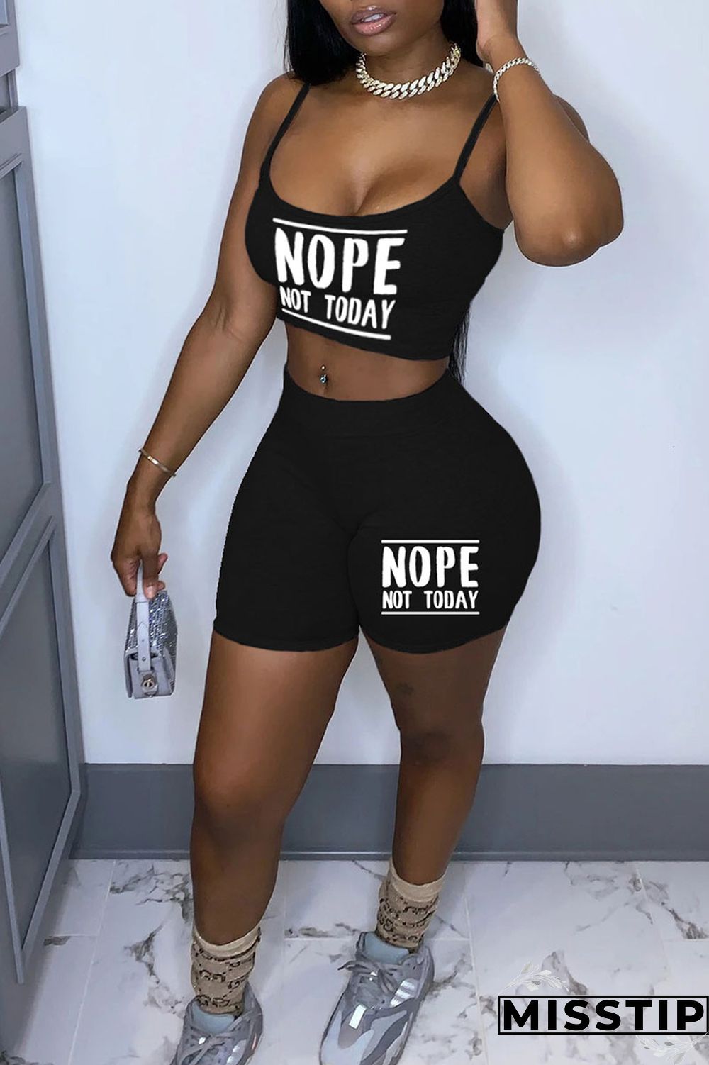 Khaki Sexy Print Patchwork Spaghetti Strap Sleeveless Two Pieces