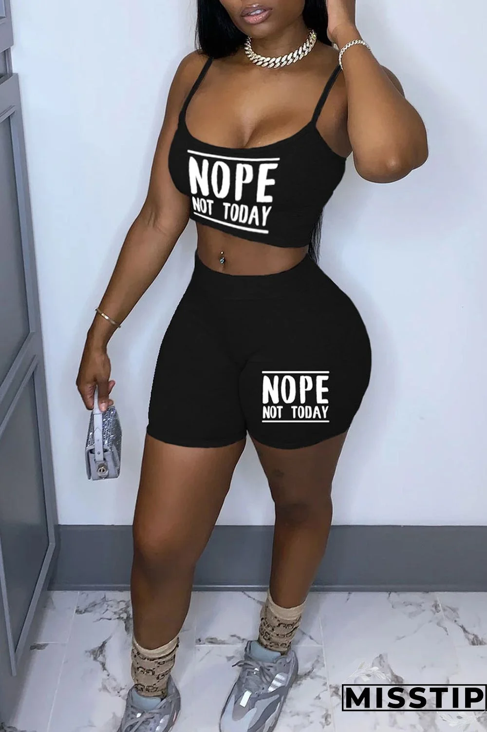 Khaki Sexy Print Patchwork Spaghetti Strap Sleeveless Two Pieces