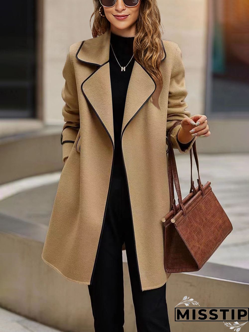 Winter Warm Woolen Blend Lapel Coat with Belt