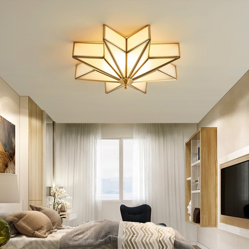 Modern Ceiling Lights Bedroom Copper Lighting Living Led Lamp Star Shape Kitchen Brass Ceiling Lamp Led Glass Fixtures Dining