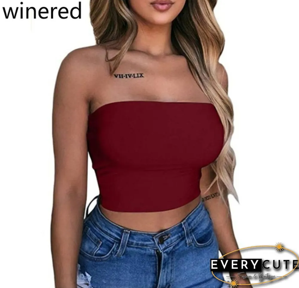 Womens Off Shoulder Strappyless Casual Tank Vest Sleeveless Summer Bodycon Slim Crop tops