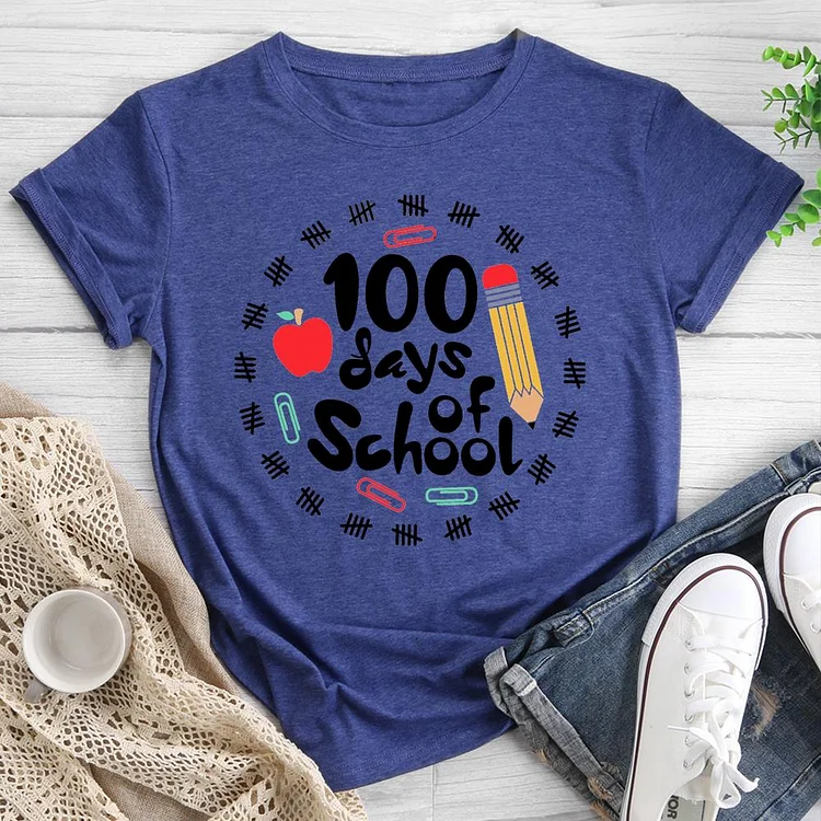 100 Days of School Round Neck T-shirt