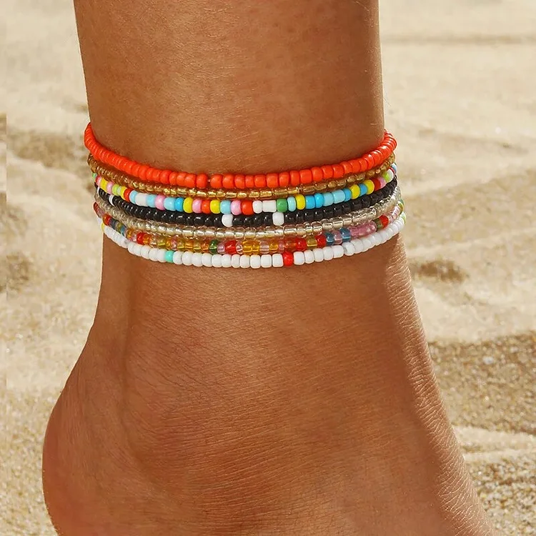 Metadun 7pcs/set Bohemian Colorful Beaded Beads Anklets For Women Summer Ocean Beach Handmade Ankle Bracelet Foot Leg Beach Jewelry Gift