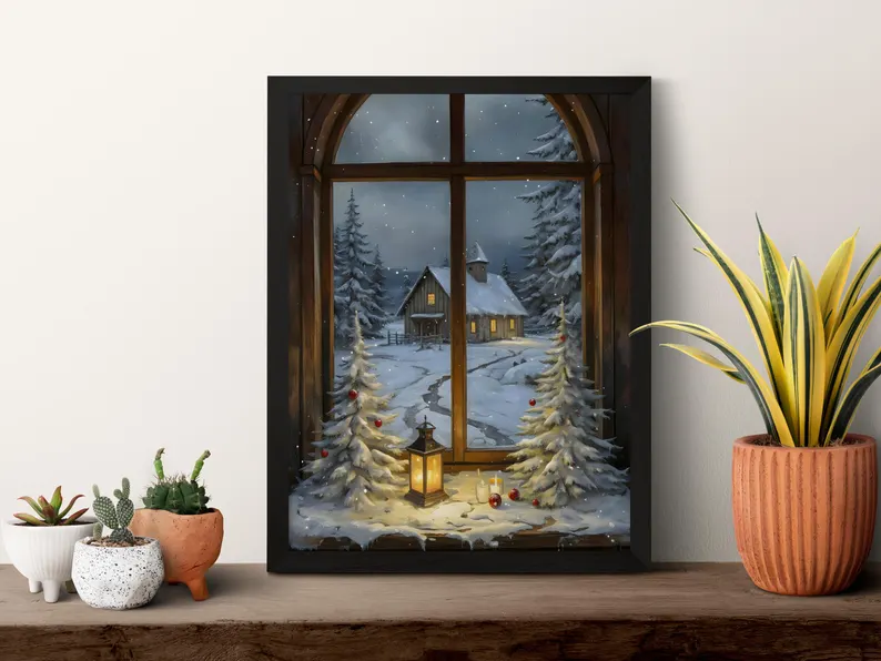  Winter Wonderland Cabin Snow Scene Rustic Canvas Wall Art
