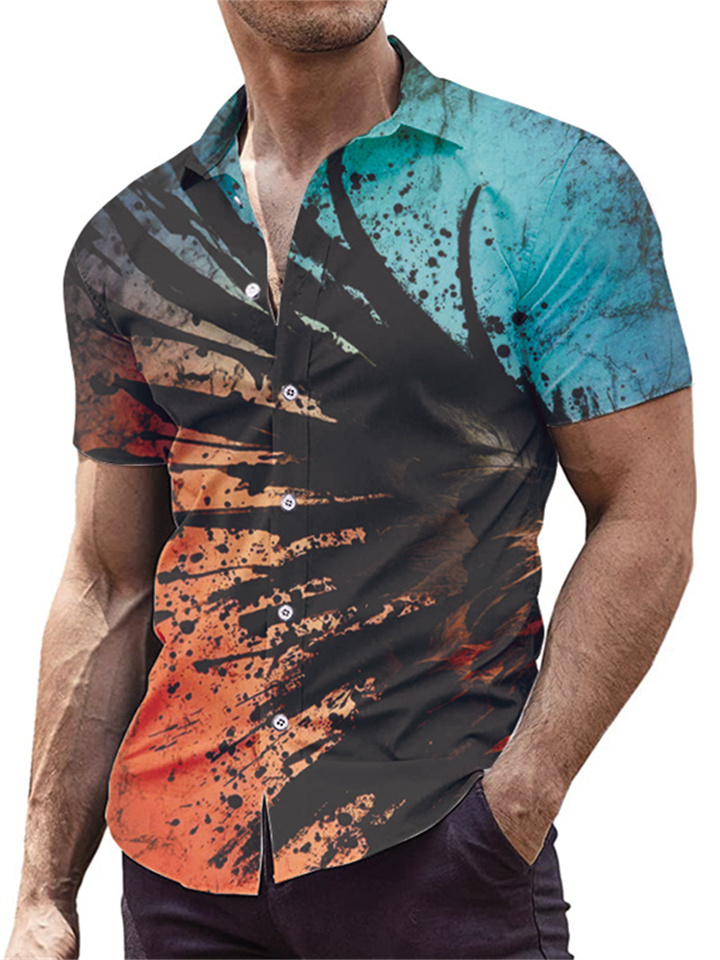 Spring Printing Casual Men's Models Lapel Short-sleeved Shirt Men's Large Size Shirt