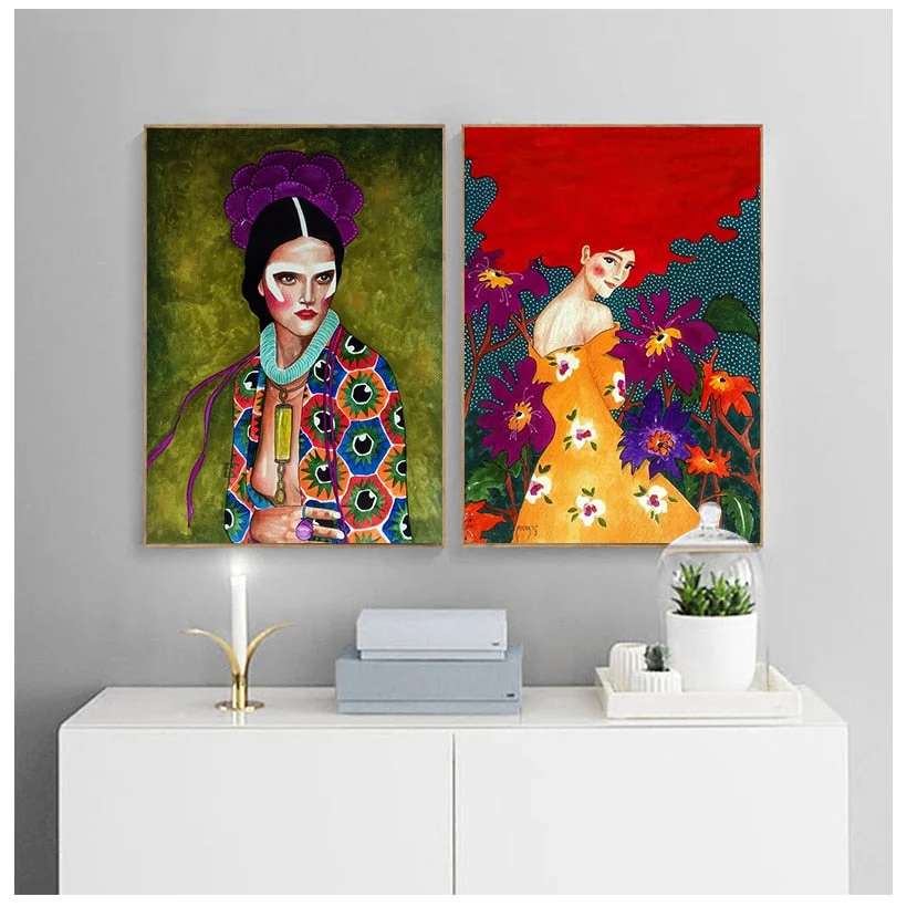 Abstract Colorful Girl Wall Art Canvas Painting Nordic Poster Flower Hair Cuadros Wall Pictures For Living Room Vintage Unframed