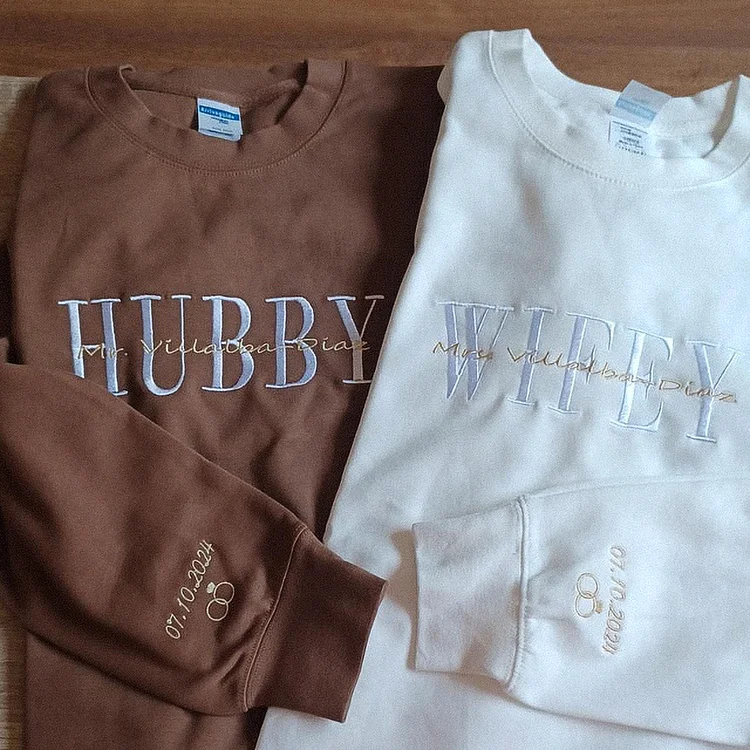 Original Personalized Embroidered Wifey Hubby Sweatshirt Valentine's Day Gift 