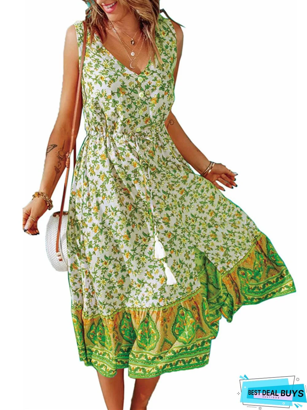 New French Floral Print Dress Fashion High-end Women's Wear