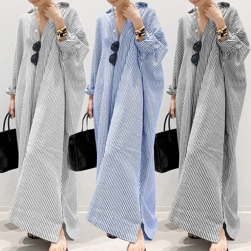 Puff Sleeve Stripe Printed Maxi Dress
