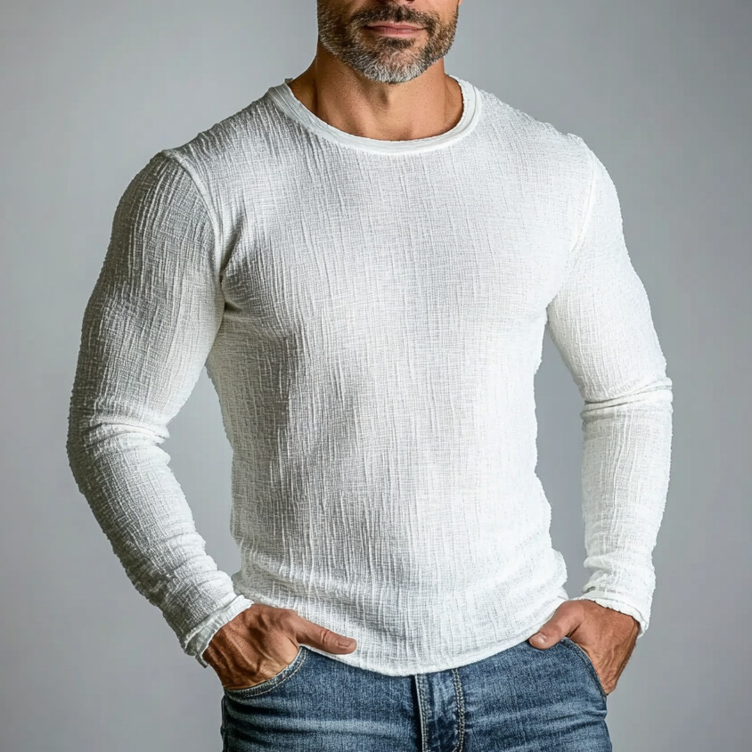 Men's Linen Solid Crew Neck Long Sleeve T-Shirt