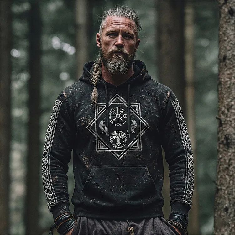 Men's Viking Tribal Jacquard Celtic Knot Inspired Art Casual Hoodie