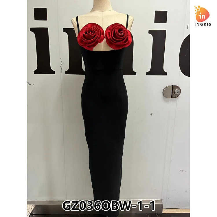 Fashion Casual Lady Party Elegant Formal Dresses Sleeveless Floral Long Maxi Sexy Bodycon Skinny Hollow Out Women's Dress-GZ036OBW
