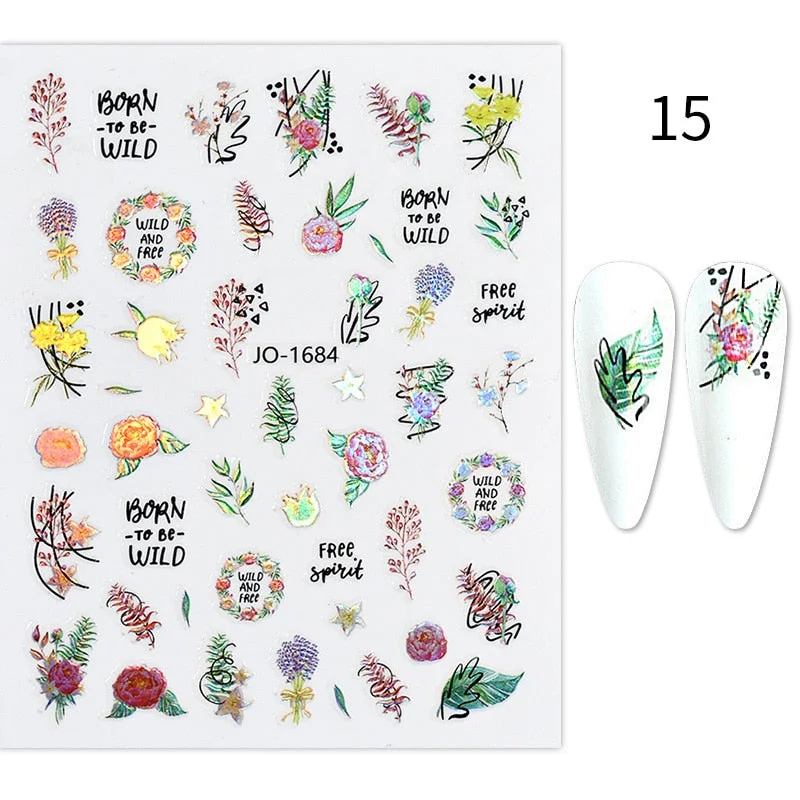 1PC Spring Green Palm Flowers Leaves 3D Nail Stickers Self-Adhesive Slider Nail Art Decorations Geometry Leaf Decals Manicure-Nail Inspo