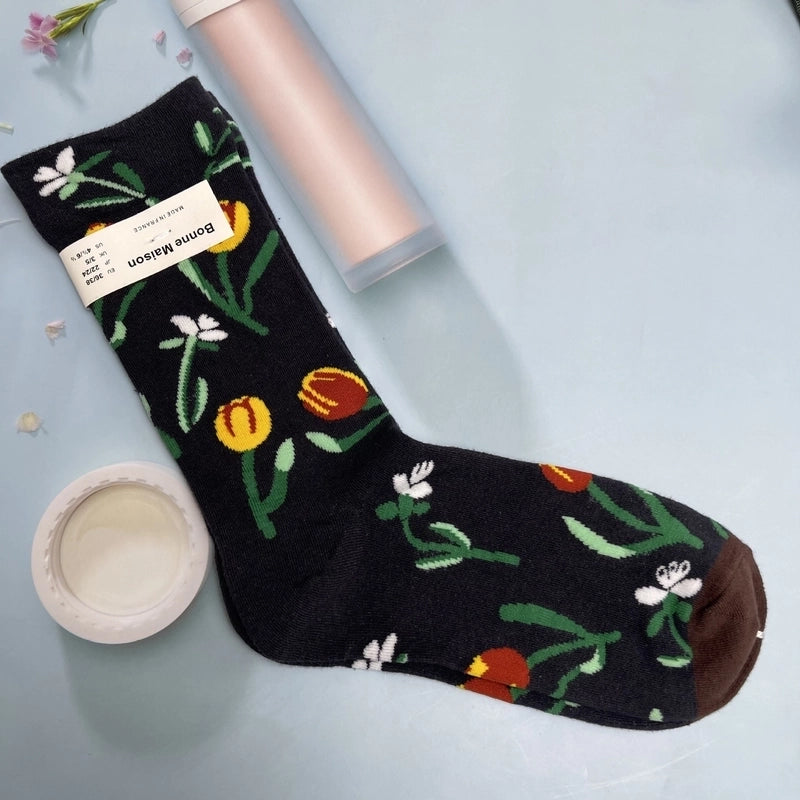 Women’s Minimalist Human Houndstooth Cotton Crew Socks A Pair