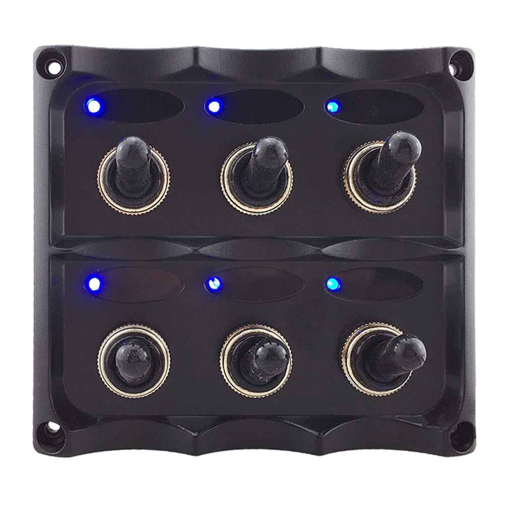 

Waterproof 6 Gang Blue LED Car Marine Toggle Switch Panel with 3 15A Fuses, 501 Original