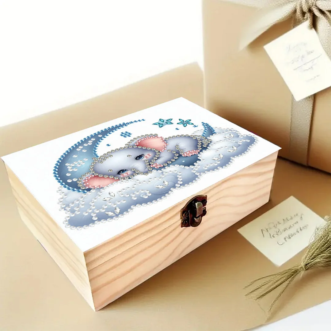 Elephant DIY Wooden 5D Diamond Art Diamond Art Storage Box for Adults Gifts Desk