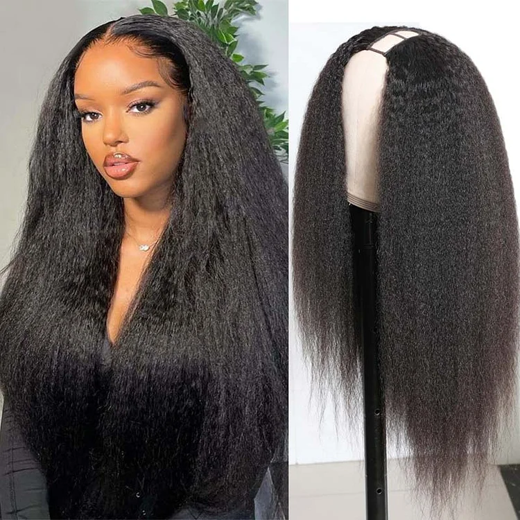 U Part Wig Natural Kinky Straight Glueless Wigs 100% Human Hair Meets Real Scalp Natural Density Series