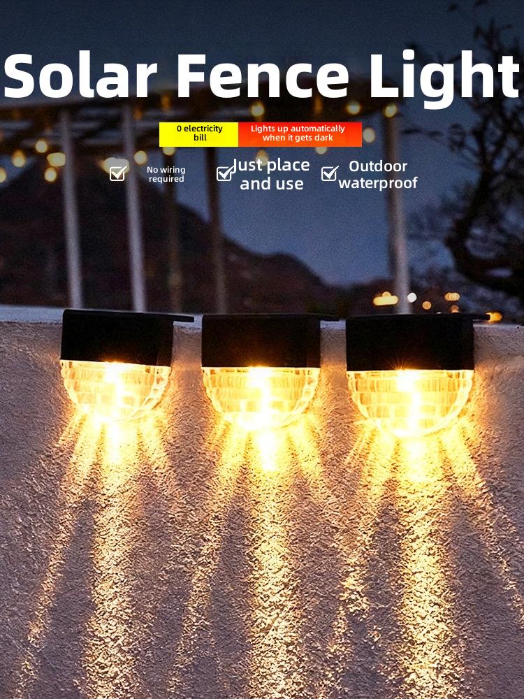 Solar Fence Light Outdoor Waterproof LED Garden Pathway Lighting with Automatic On/Off Function