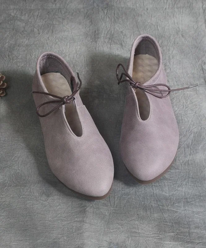 Purple Genuine Leather Boho Lace Up Loafer Shoes For Women