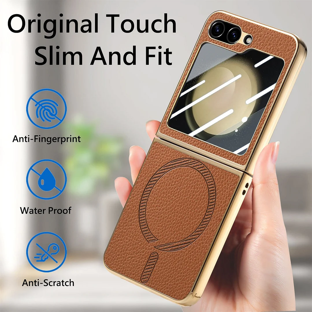Luxury Wireless Charger Lichi Plating Case With Glass For Samsung Galaxy Z Flip 6 5 4 Mobile phone case