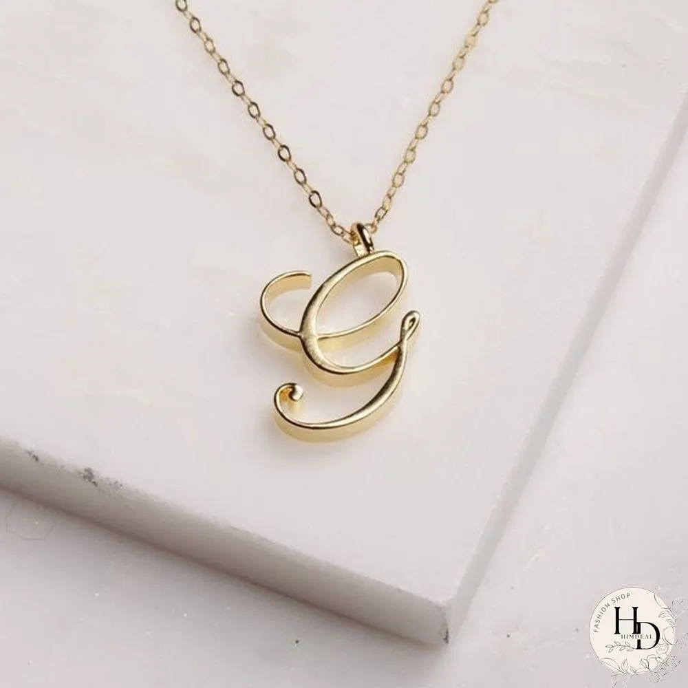 Letter Name Necklace Alphabet Initial Cursive Gold Silver Personalized Bridesmaid Gift