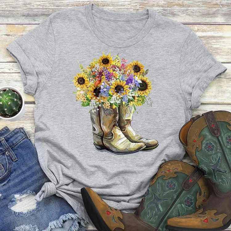 Sunflower Boots Round Neck T-shirt-018324