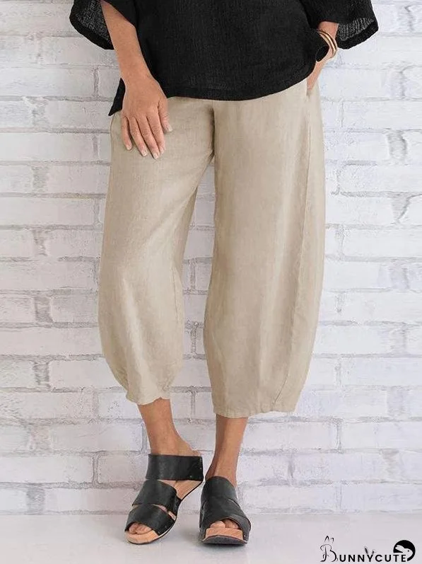 Pure Color Plus Size Simple Loose Casual Cropped Trousers