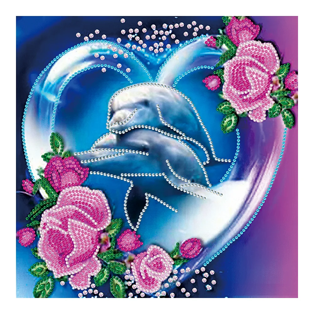 Peinture de diamant de bricolage de dauphin de fleur (diamant de forme  spéciale 30x30cm)