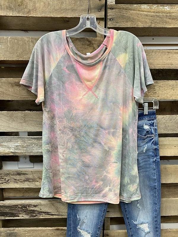 Multicolor Gradient Round Neck Stitch Design T-shirt-Mayoulove
