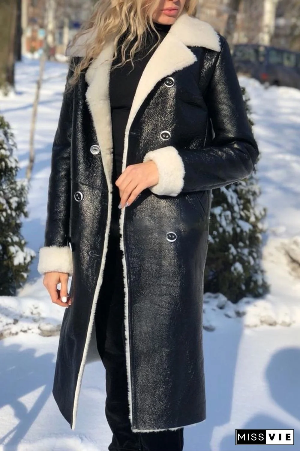 PU Fluffy Solid Color Long Coat