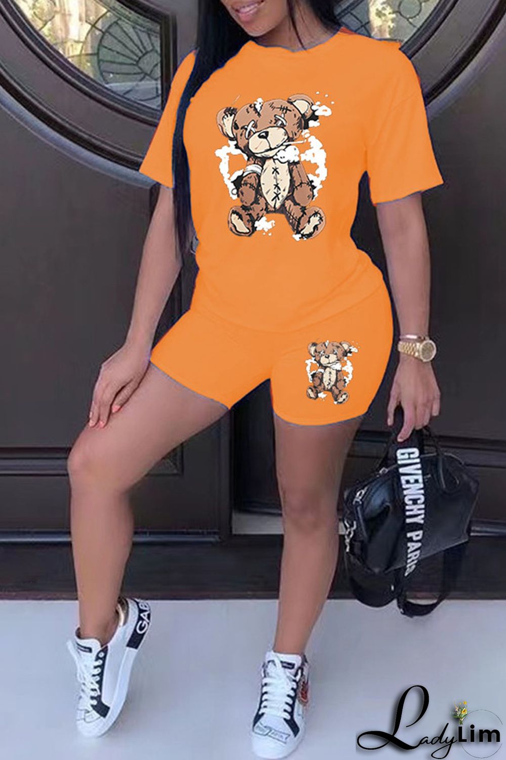 Purple Casual Print Patchwork O Neck Short Sleeve Two Pieces