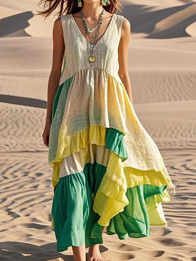 Women's casual holiday color matching dress