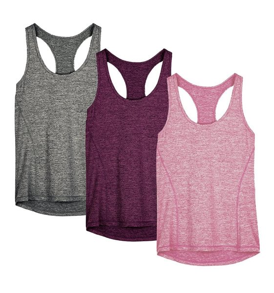 icyzone Workout Tank Tops for Women - Racerback Athletic Yoga Tops, Running Exercise Gym Shirts(Pack of 3) Charcoal/Red Bud/Pink X-Small - Shop Trendy Women's Fashion | TeeYours