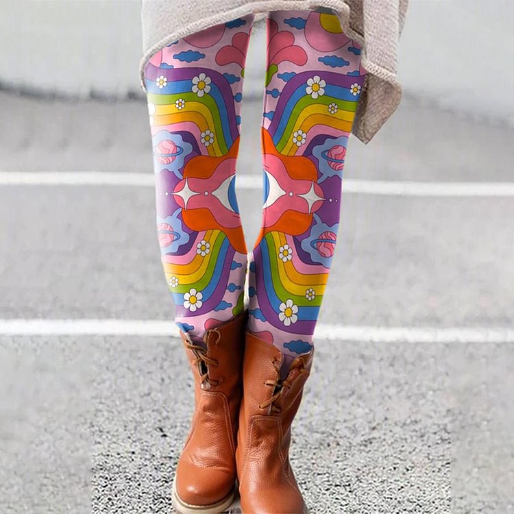 Hippie Colorful Print Slim Leggings
