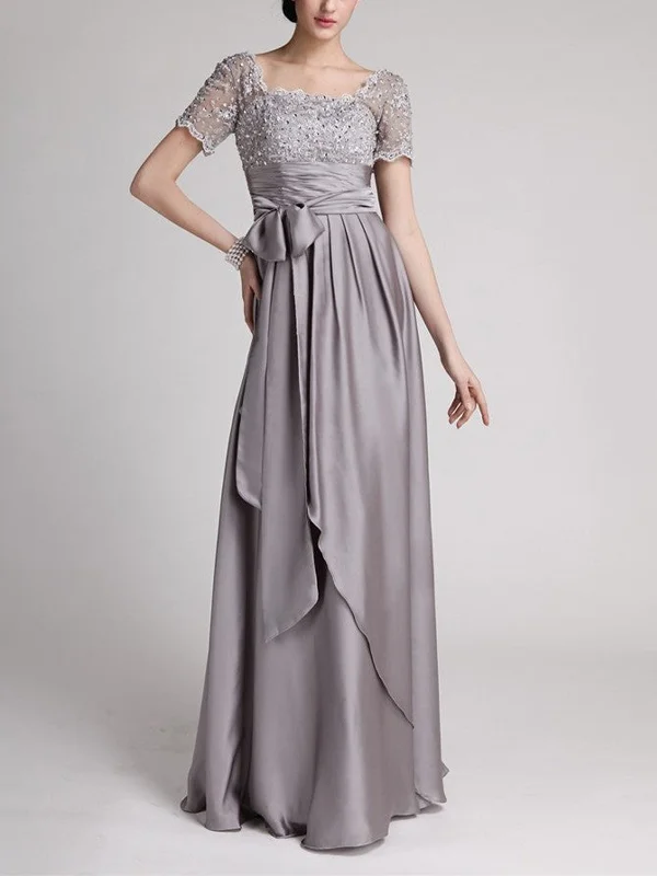 Square Neck Lace Solid Color Maxi Dress