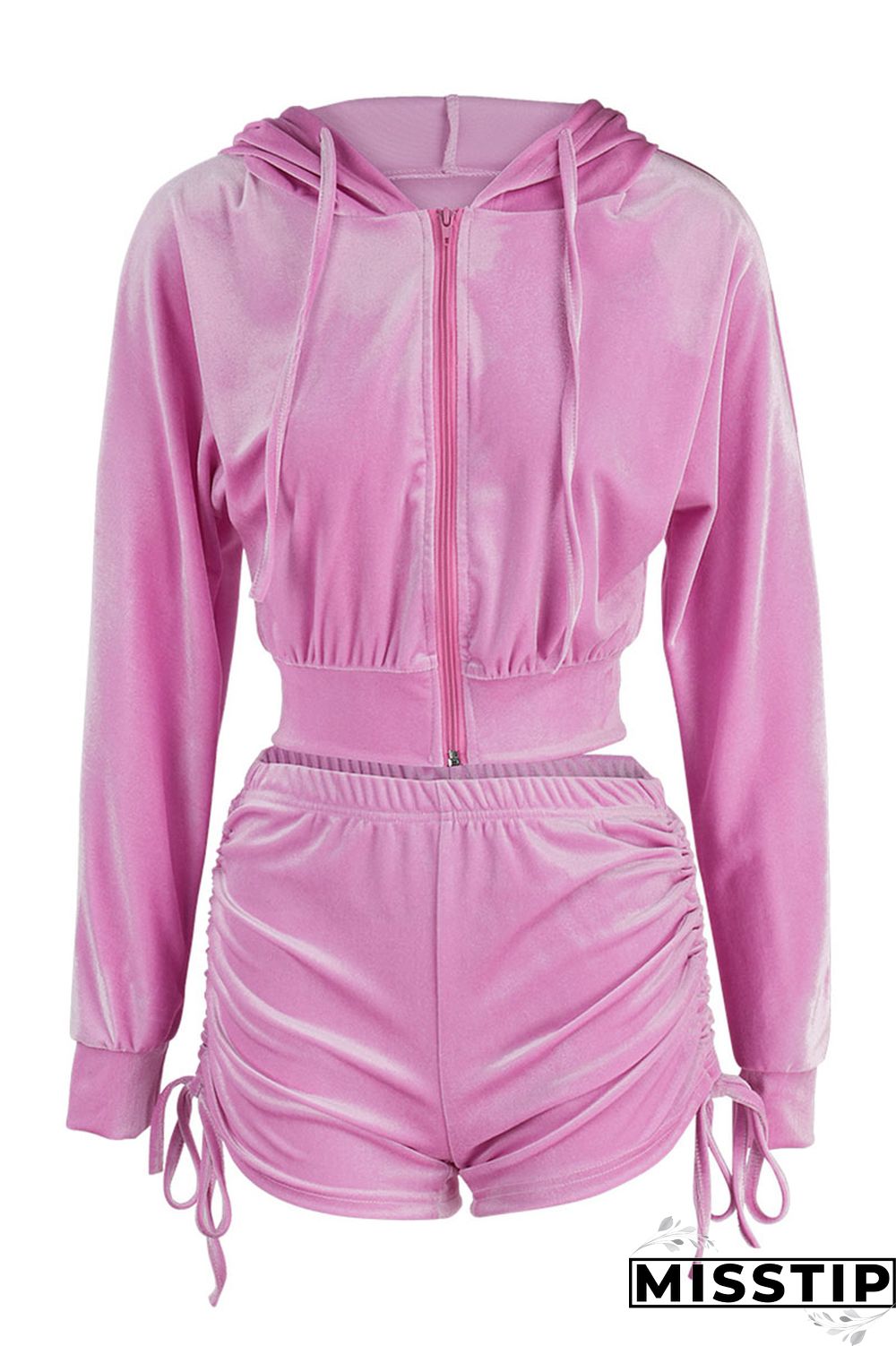 Blue Street Patchwork Solid Draped asymmetrical crop top Straight Long Sleeve Two Pieces