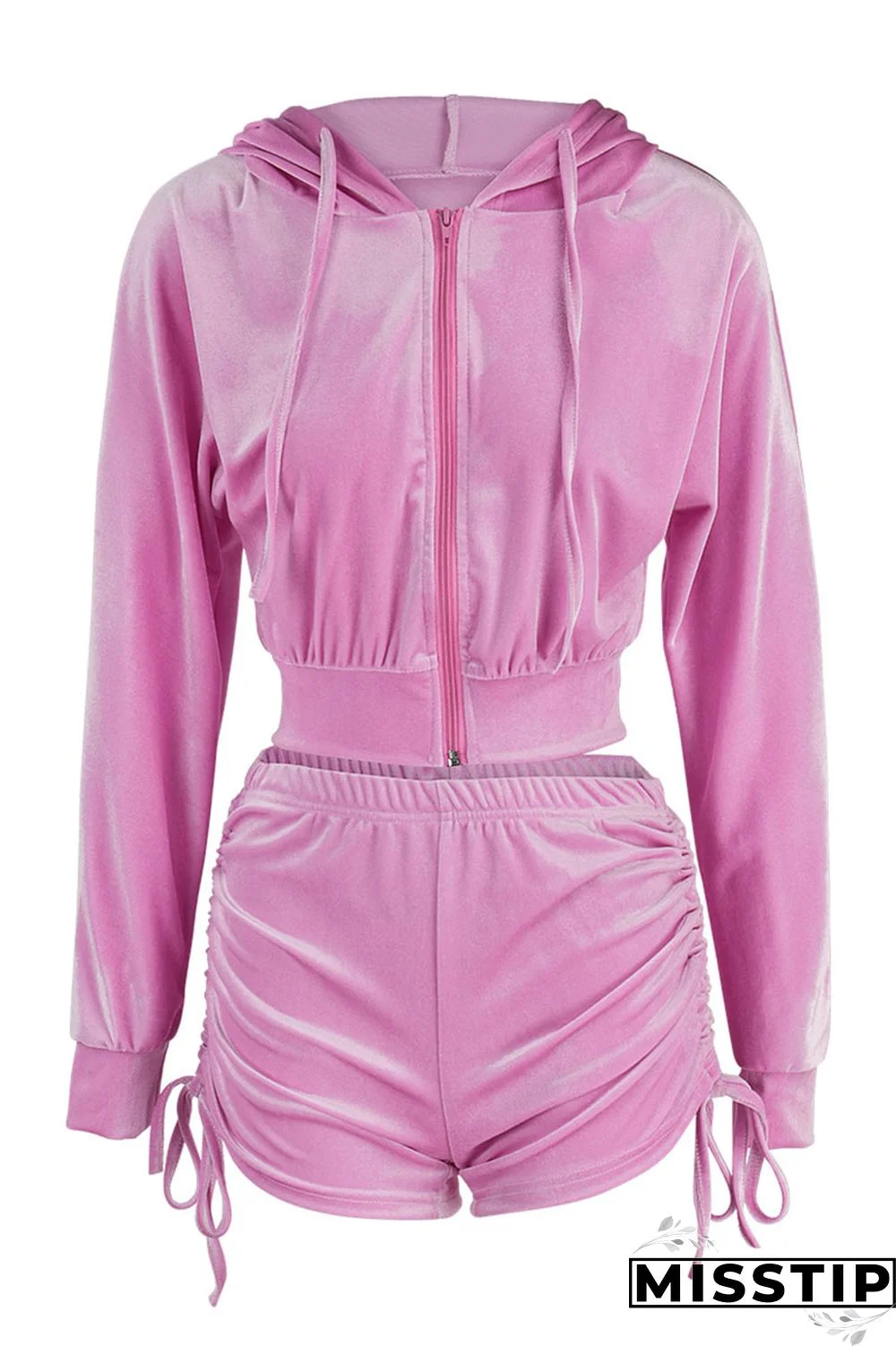 Blue Street Patchwork Solid Draped asymmetrical crop top Straight Long Sleeve Two Pieces