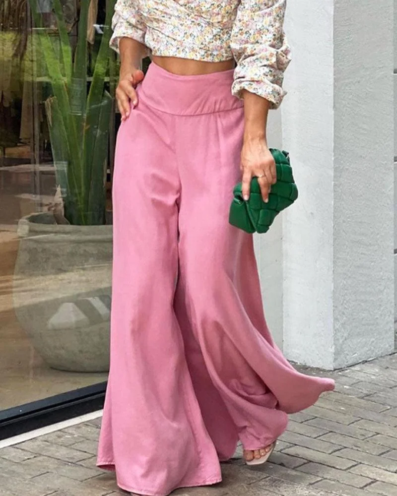 CASUAL V-NECK FLORAL PRINT TOP & PANTS TWO-PIECE SET