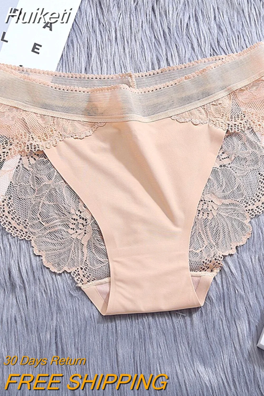 Huiketi Women's Panties Seamless Lingerie Transparent Lace Bikini Briefs Plus size Lady Girl Underwear Ice Silk Fabric Intimates